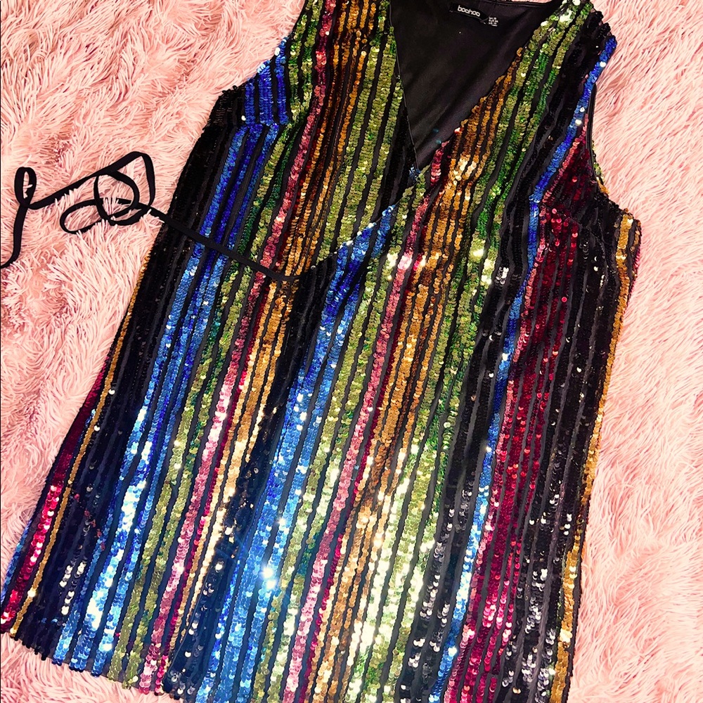 PLUS Rainbow Sequin Wrap Dress